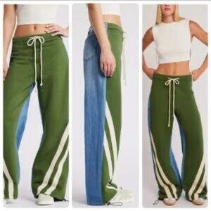 Green and Blue Straight Leg Athletic Jeans